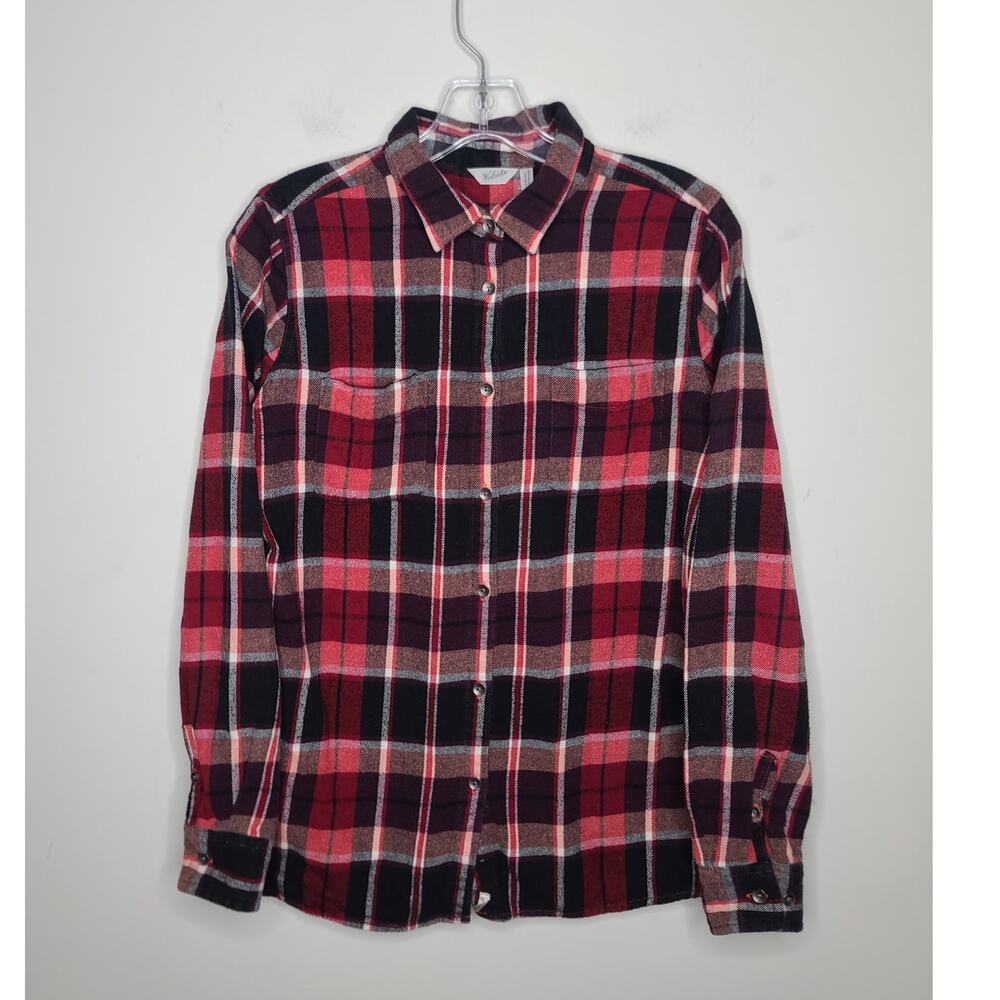 Woolrich red black plaid 100% cotton long sleeve button down shirt - medium